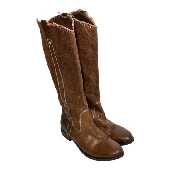 Sundance Catalog Brown Canvas & Leather Tall Riding Boots Women's US 7.5 EU 38 - Picture 5 of 11